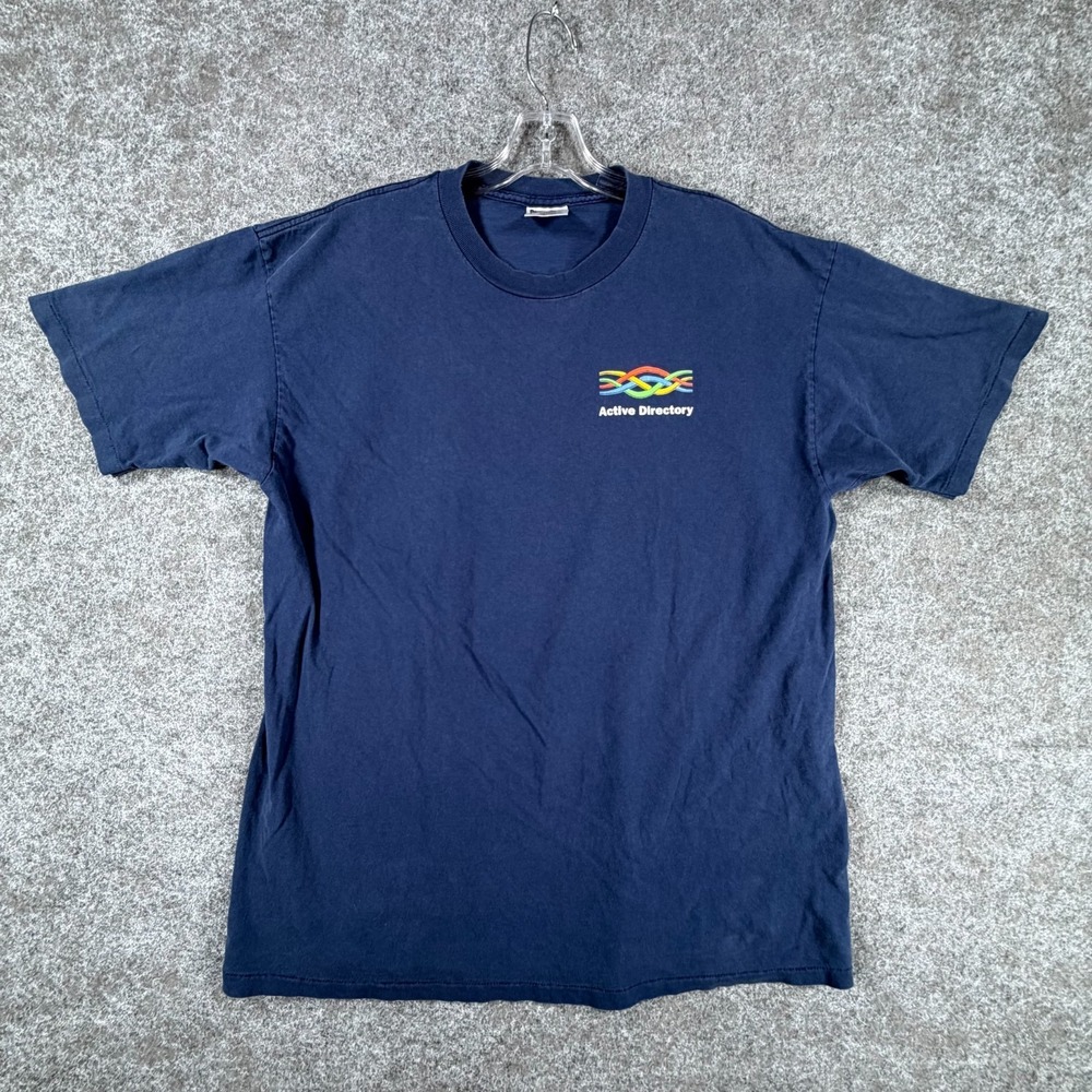 VTG Powerpro By Oneita T Shirt Mens XL Blue Active Directory Cotton Short Sleeve